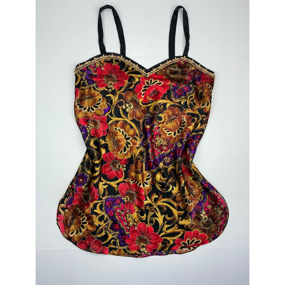 Vintage California Dynasty Baroque Floral Satin Cami Top M Y2K Whimsigoth - Picture 2 of 8